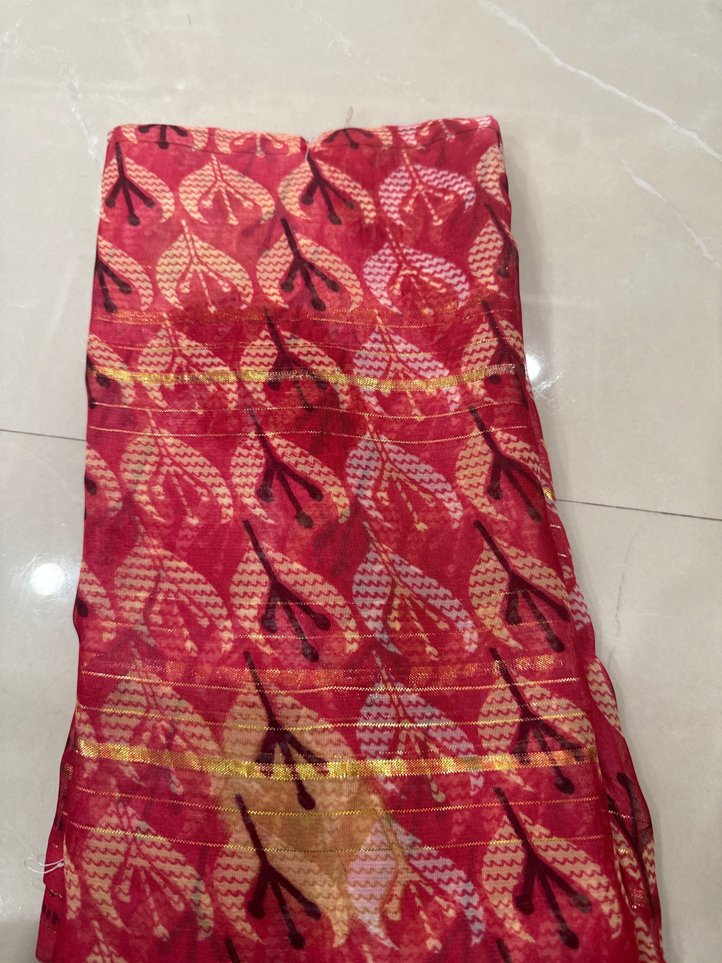 Georgette with golden weaving line