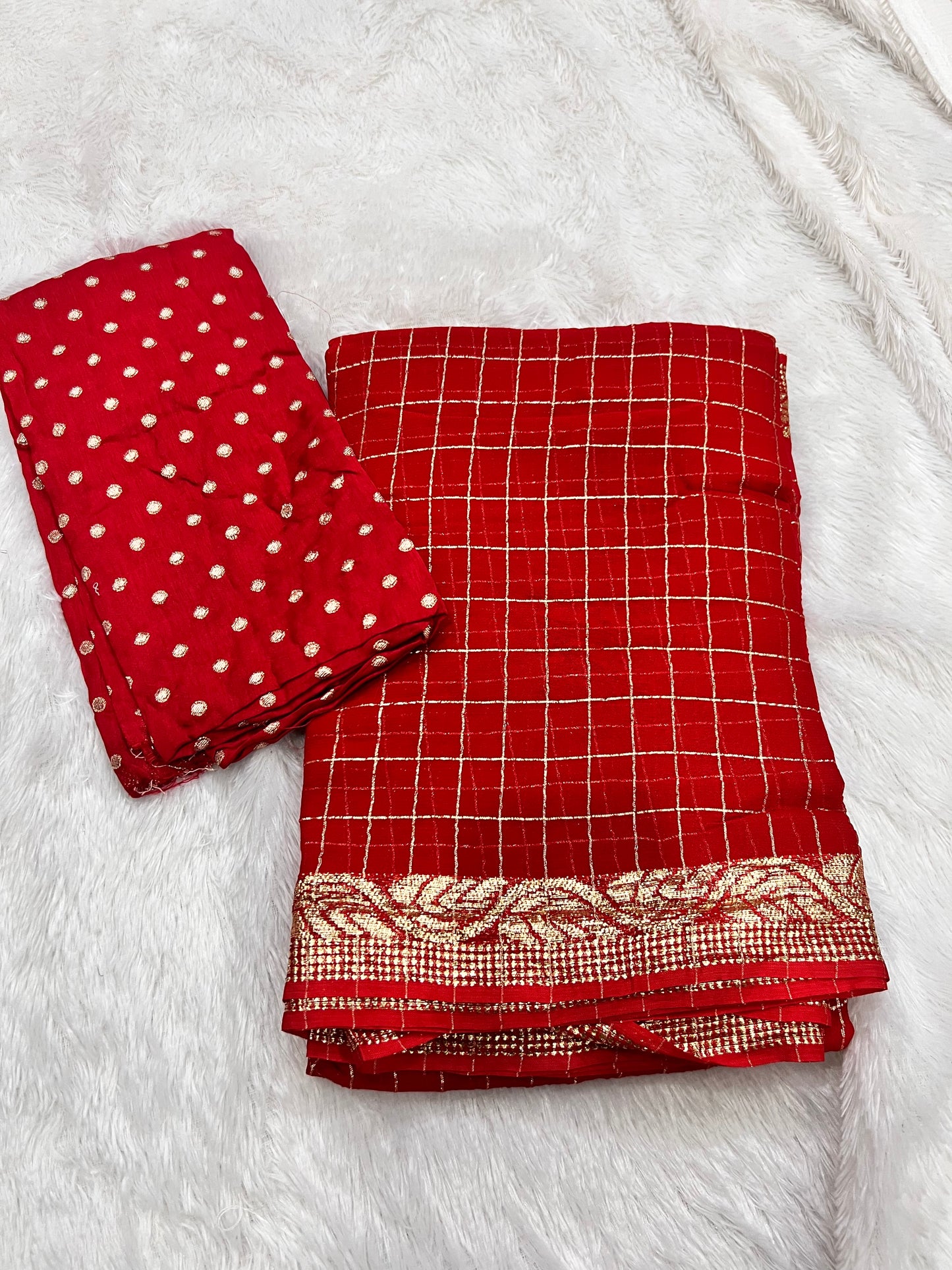 Pure Viscose Chinon Georgette Saree with Zari Checks & Borders
