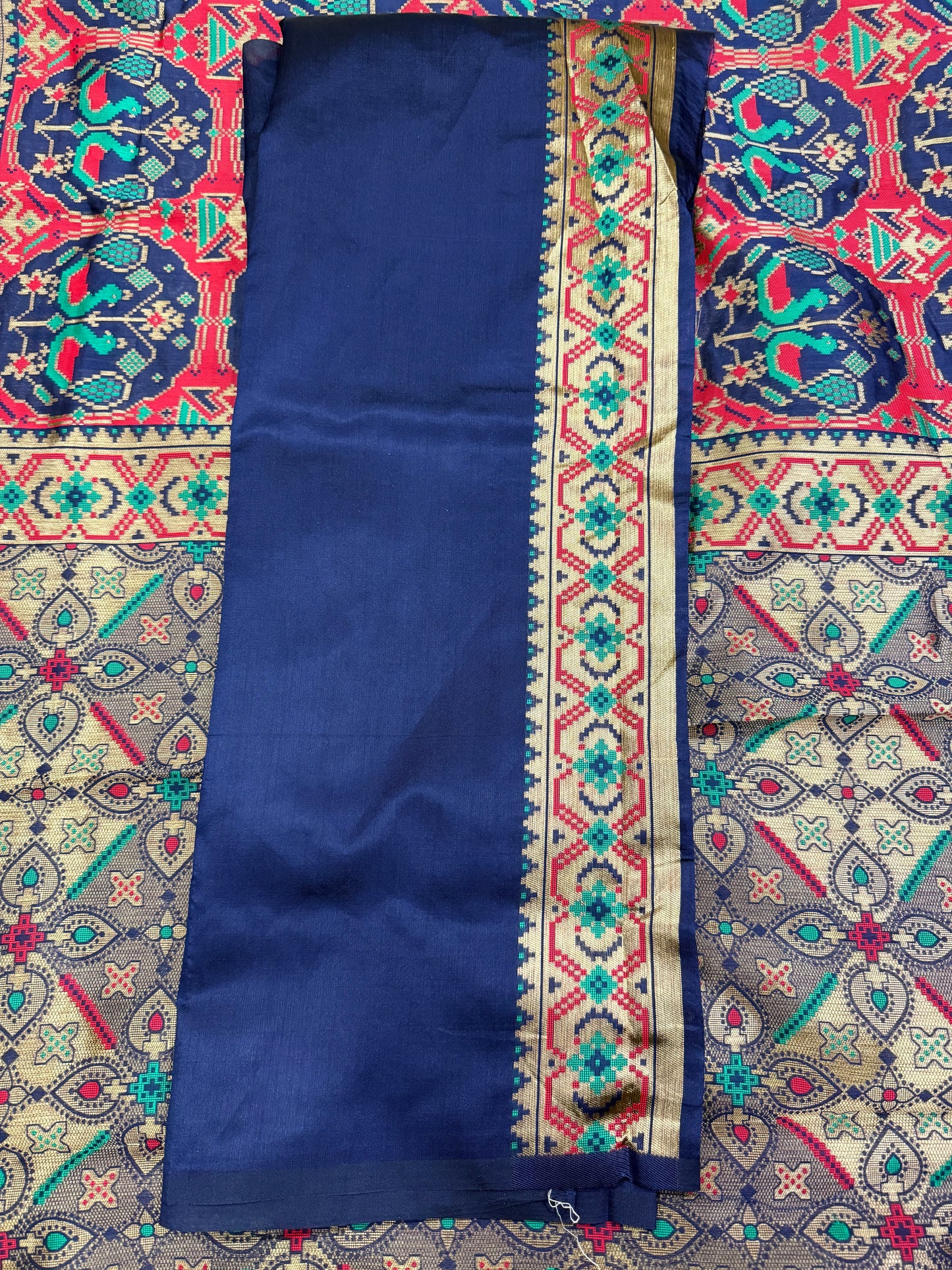 Heavy Banarasi Patola Silk Weaving Saree with Contrast Blue Blouse – ₹899 Only
