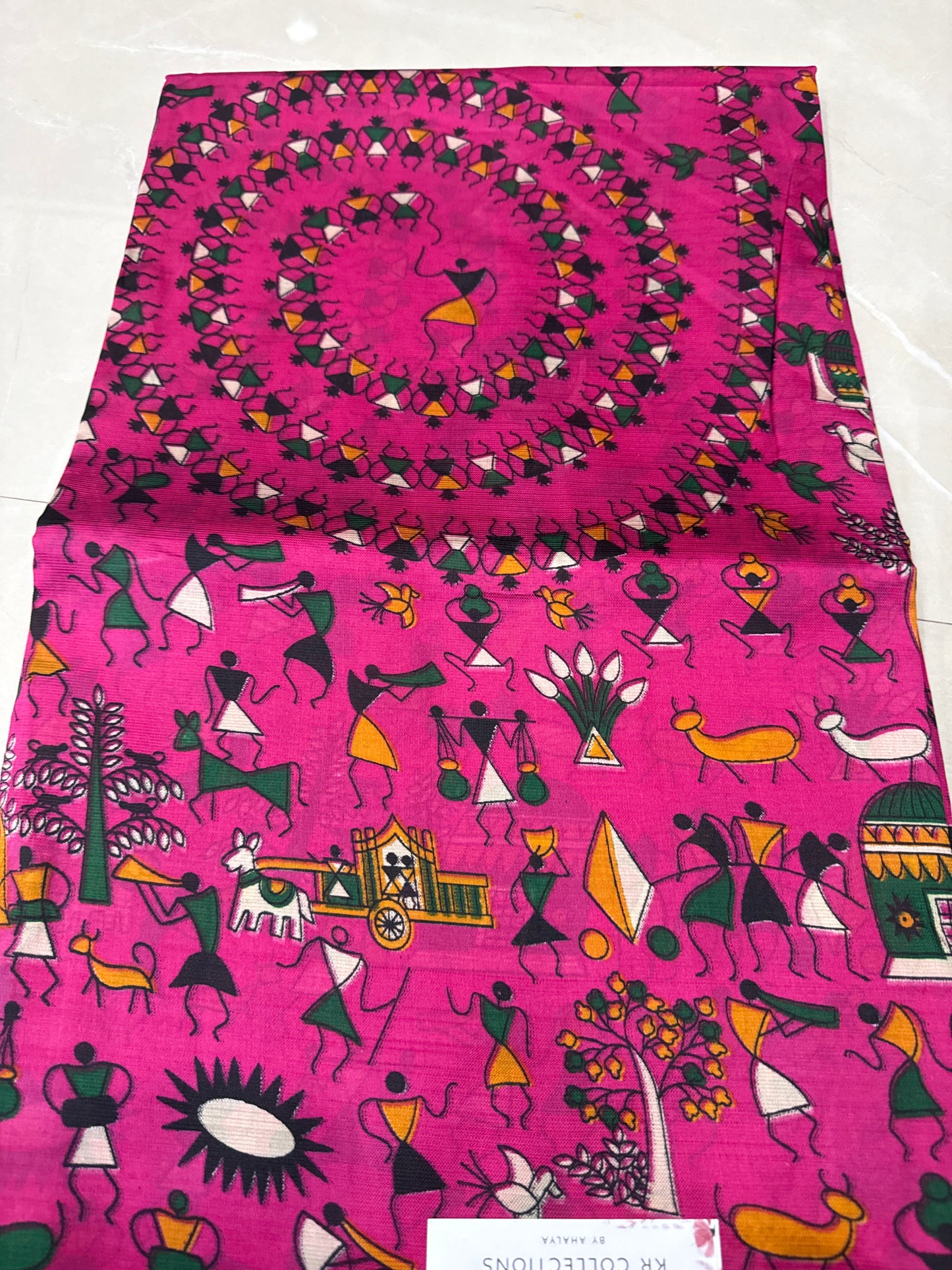 Kalamkari Printed with contrast blouse