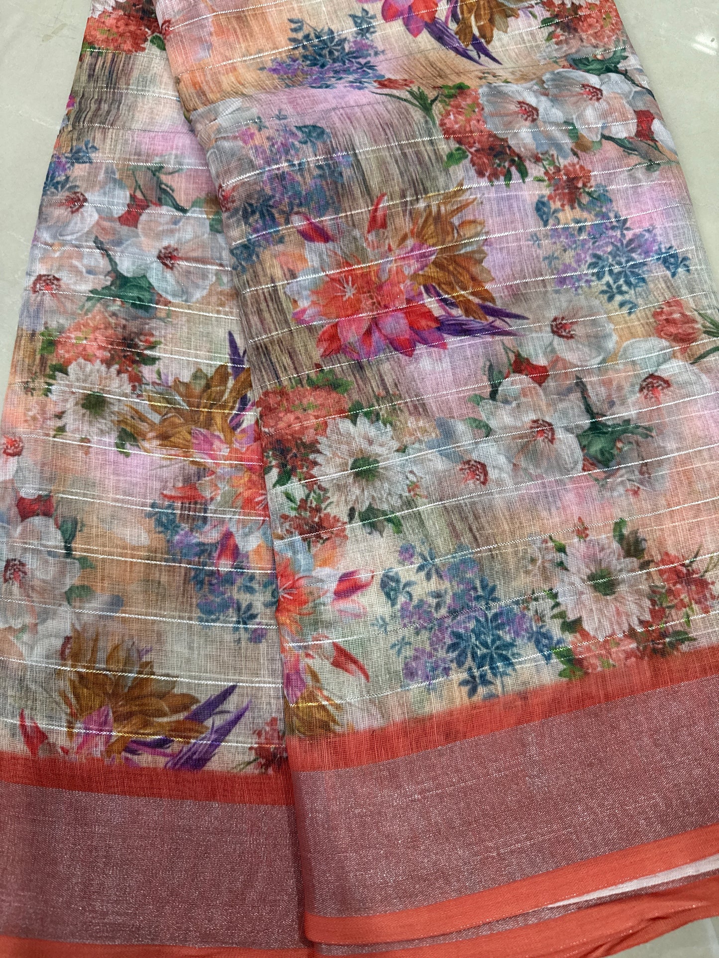 Lenin Cotton with self Blouse