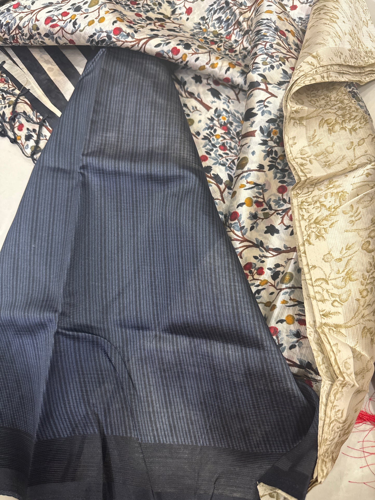 Floral Silk saree with lines on pallu and blouse