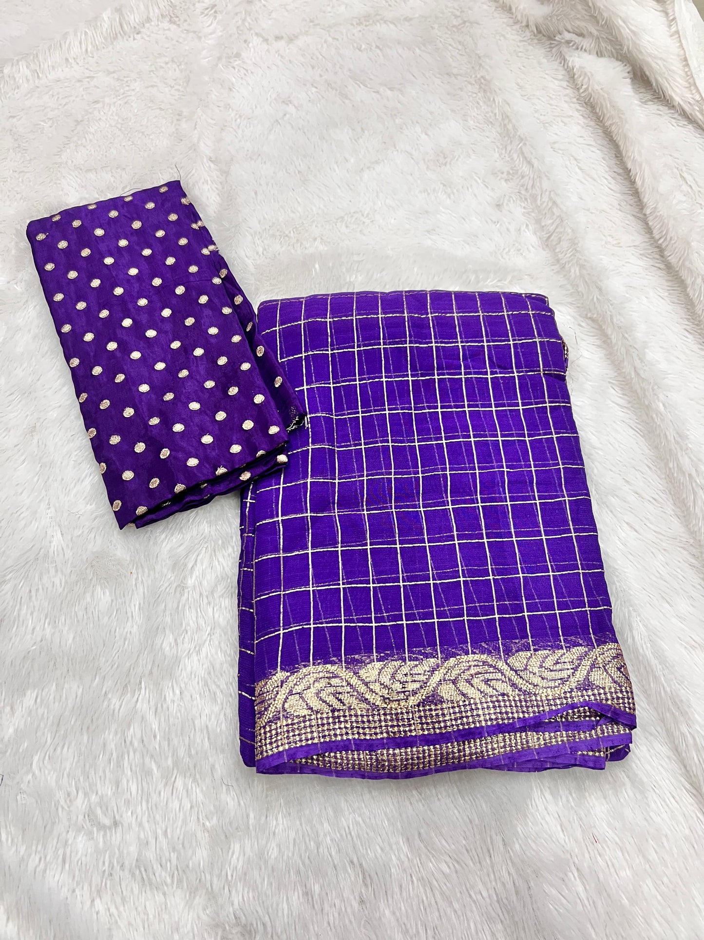 Pure Viscose Chinon Georgette Saree with Zari Checks & Borders