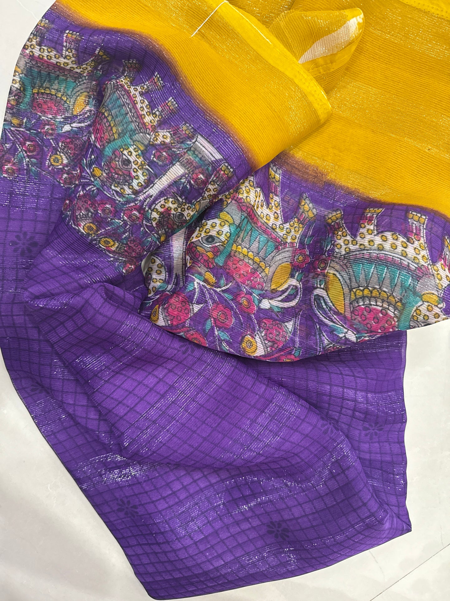 Checks with kalamkari design Saree