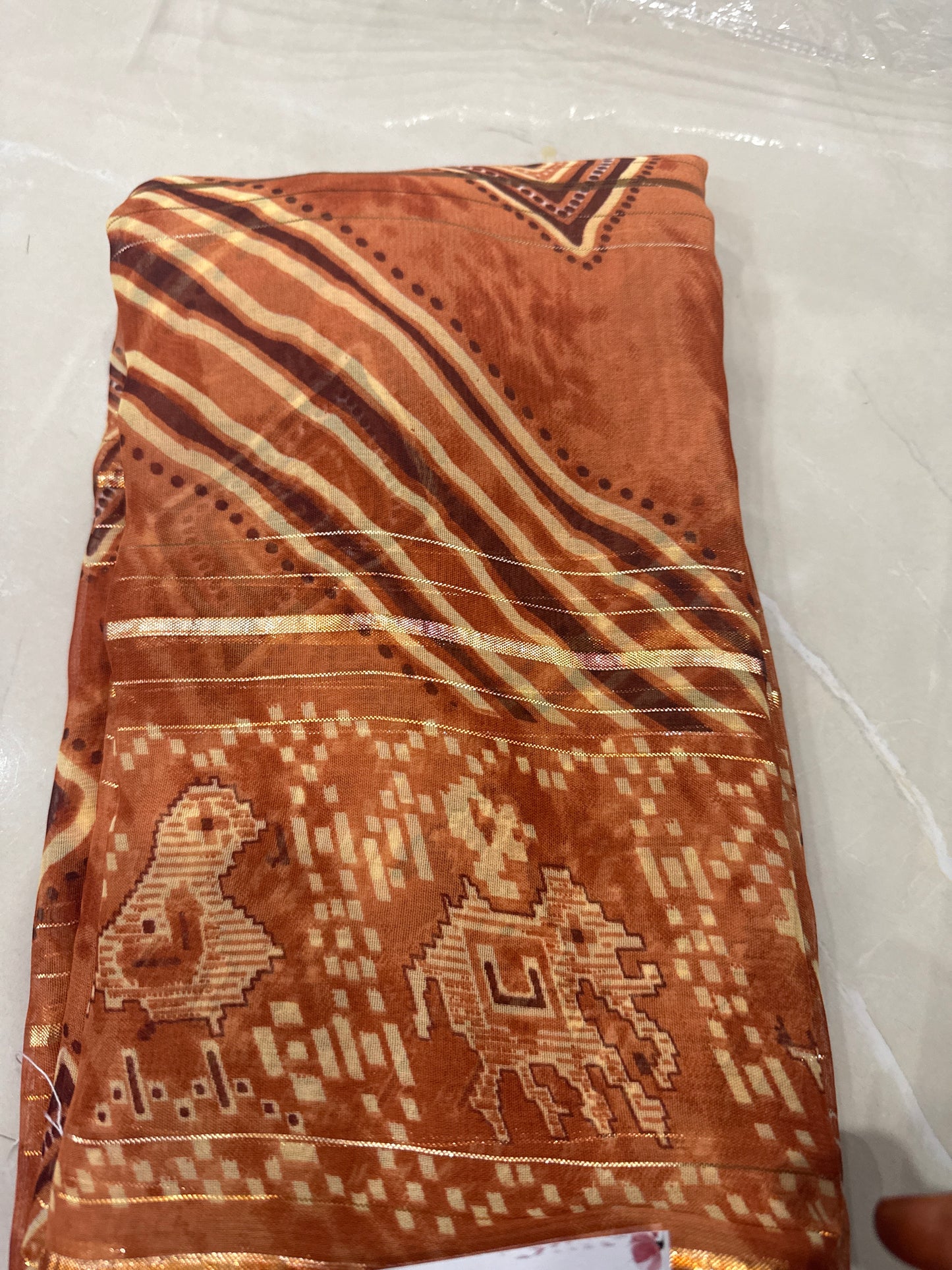 Georgette with golden weaving line