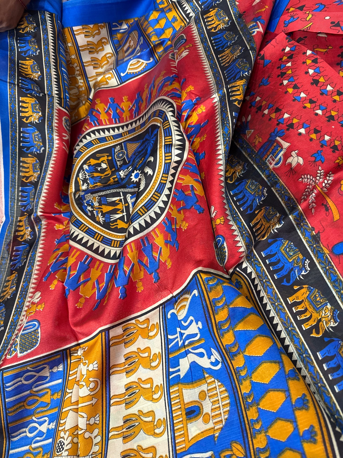 Kalamkari Printed with contrast blouse