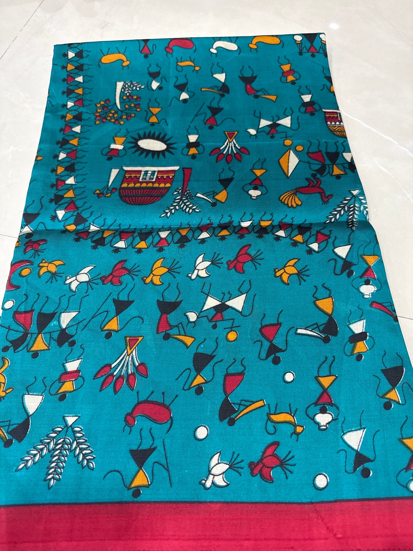 Kalamkari Printed with contrast blouse