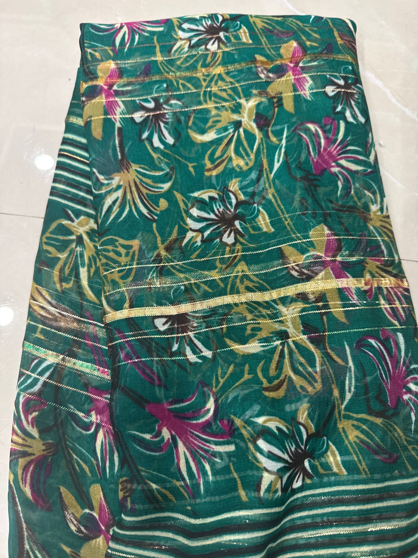 Georgette with golden weaving line