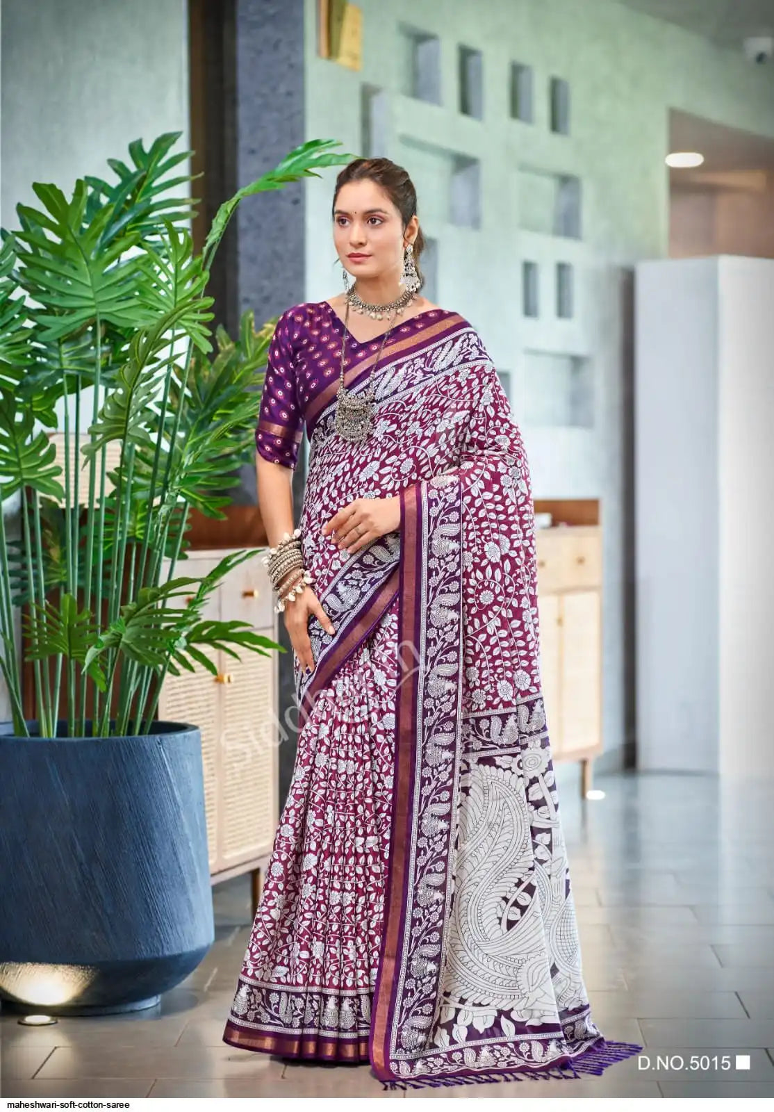 Maheshwari Cotton with Kalamkari Design Saree