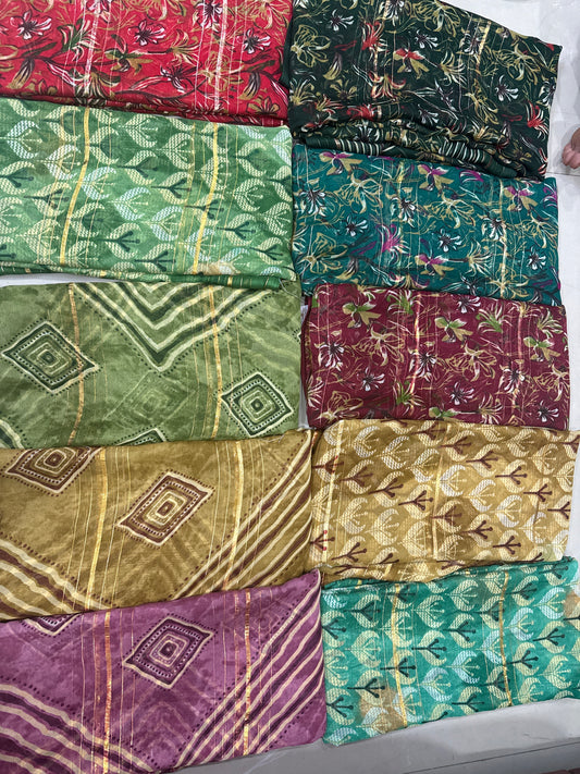 Georgette with golden weaving line