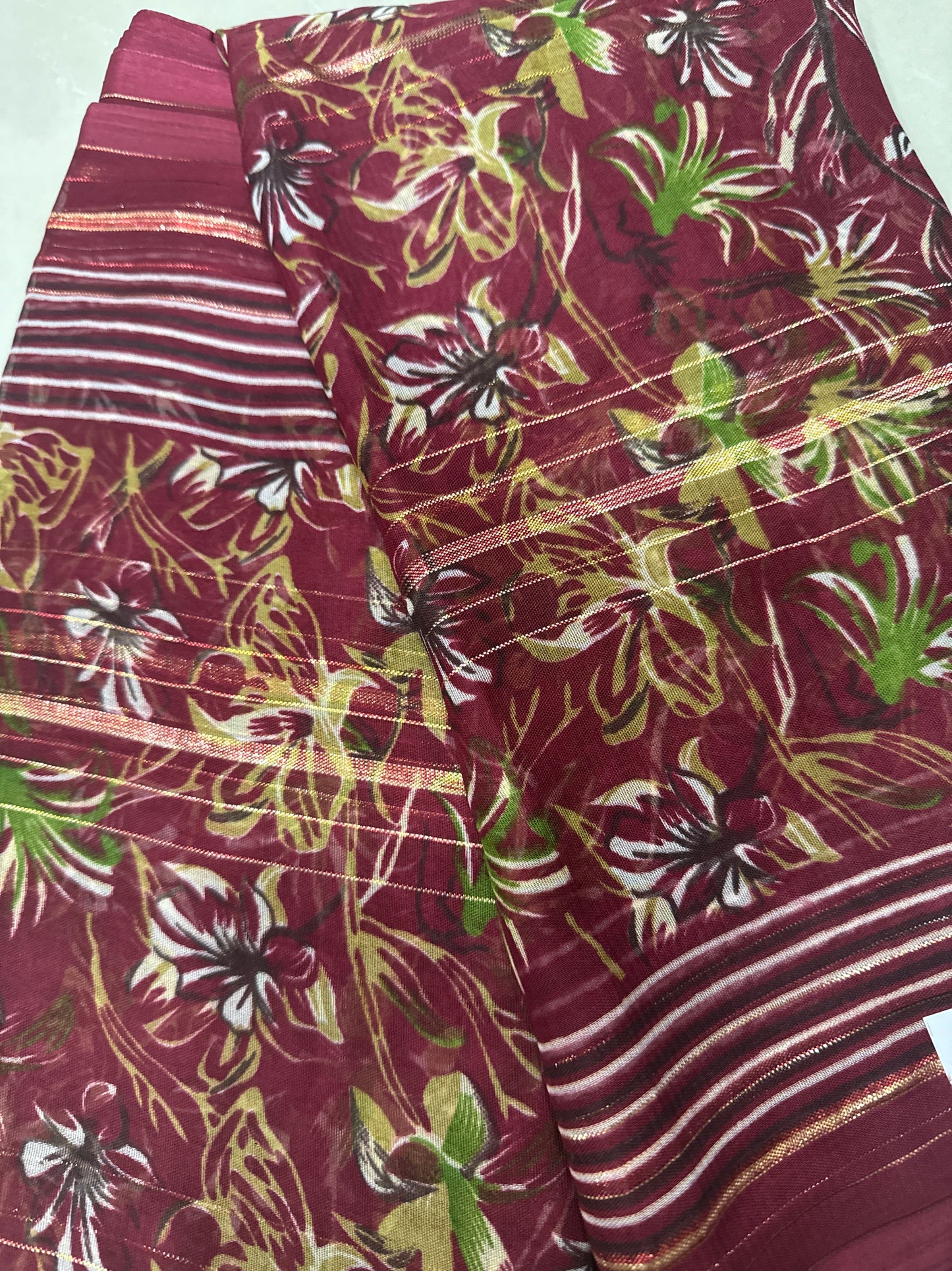 Georgette with golden weaving line