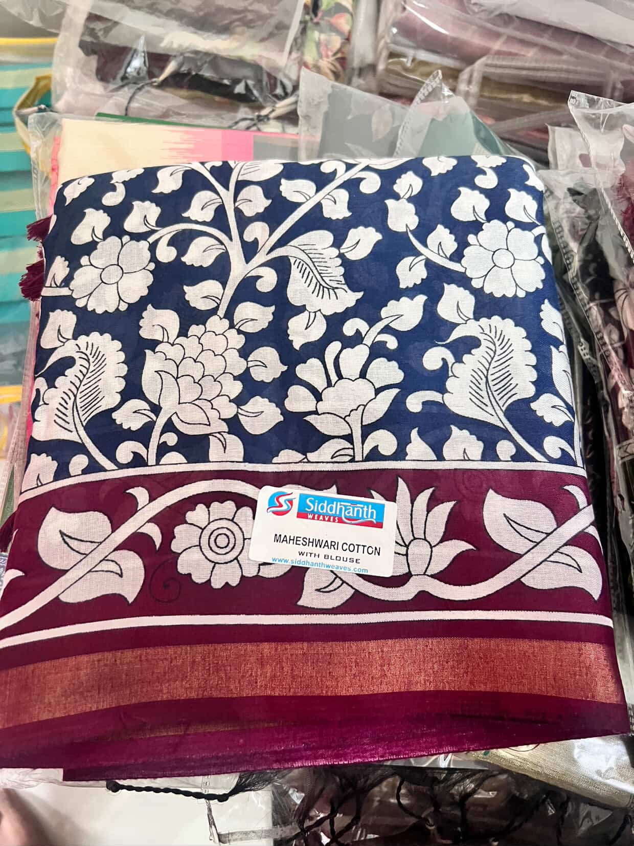 Maheshwari Cotton with Kalamkari Design Saree