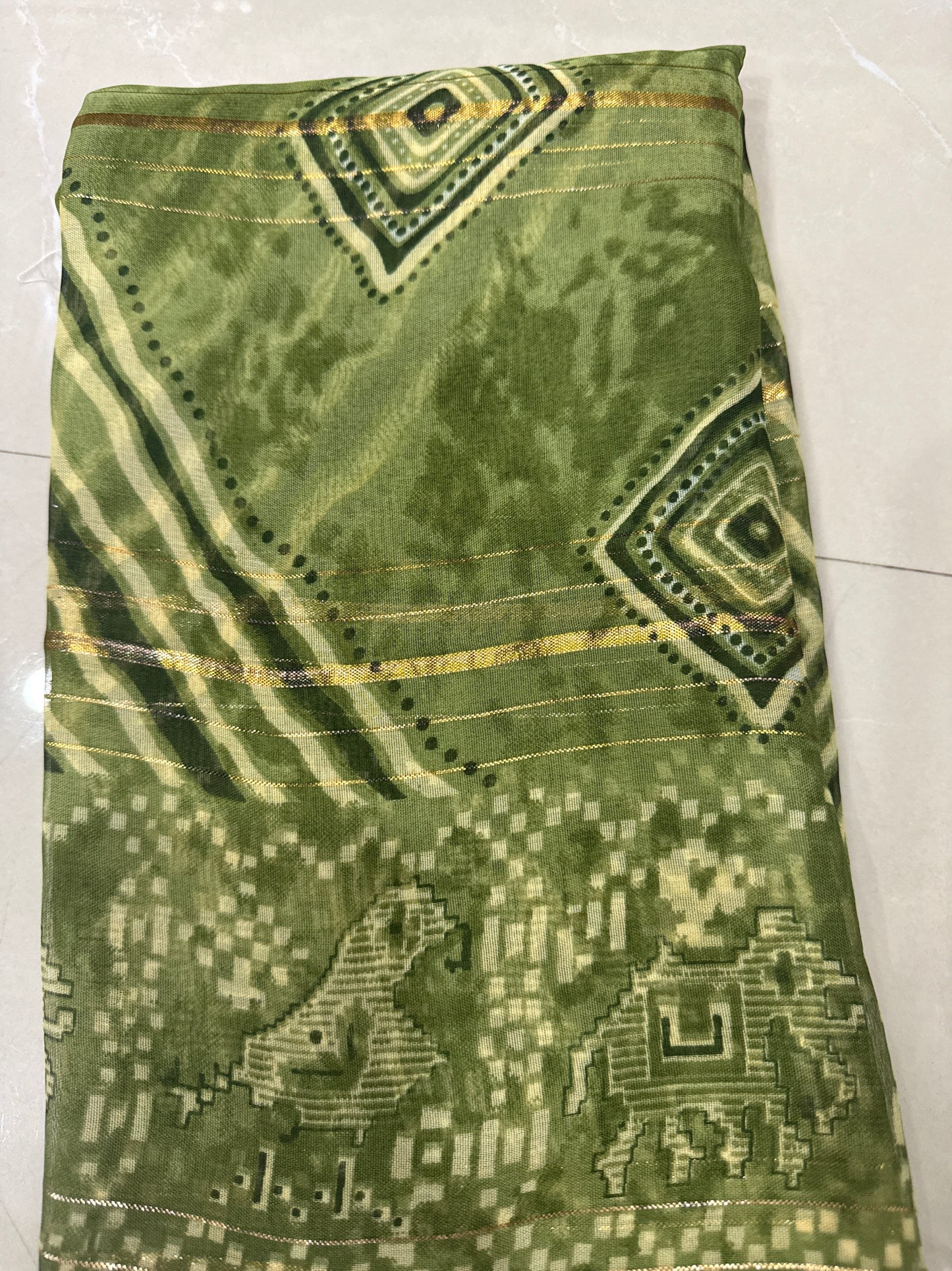 Georgette with golden weaving line