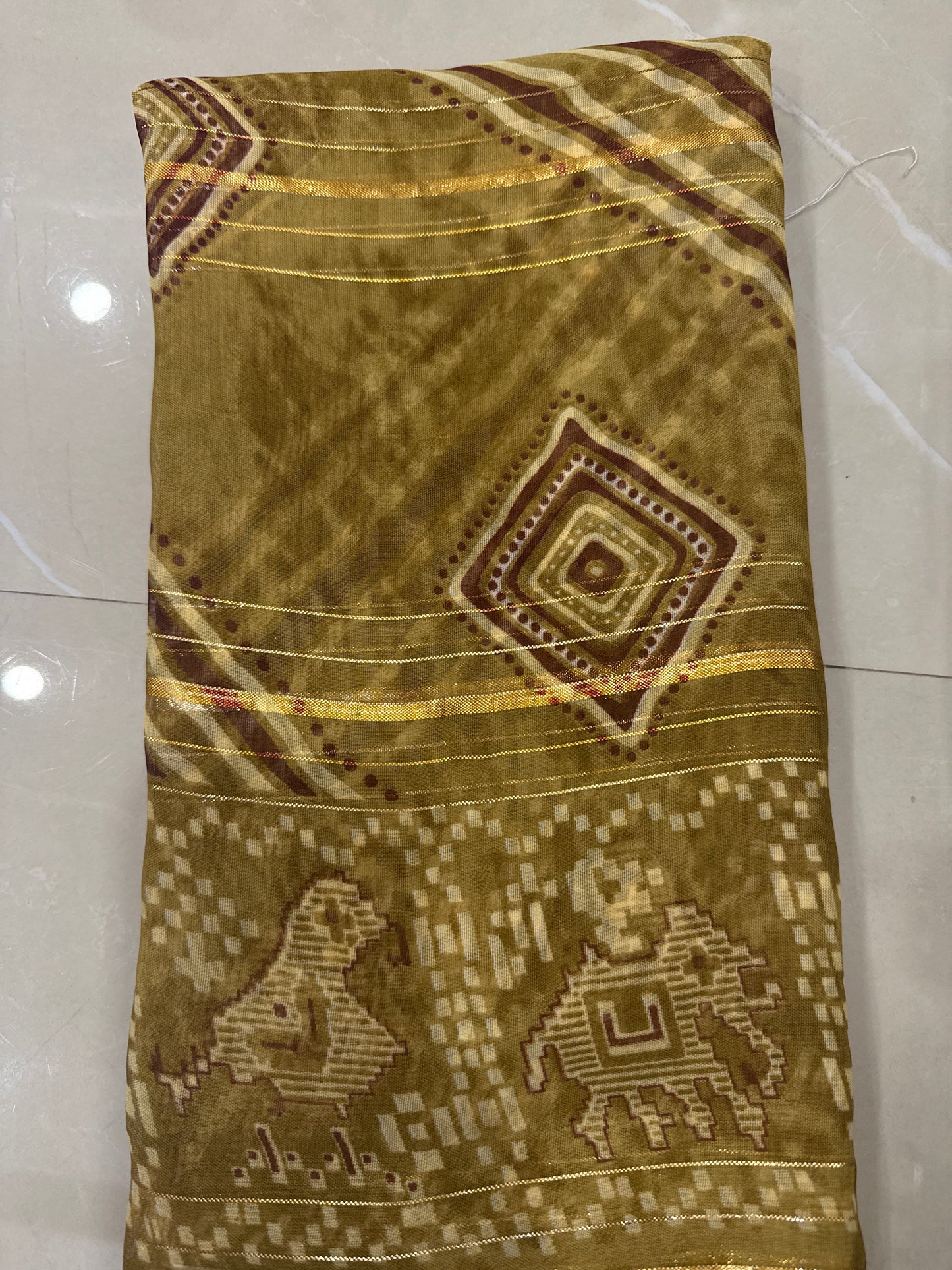 Georgette with golden weaving line