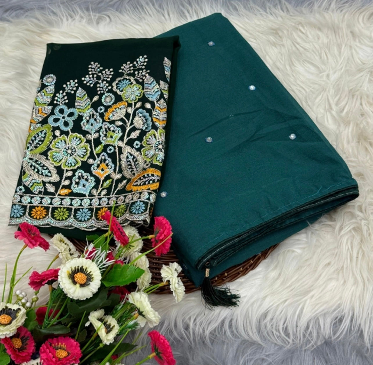 Georgette Saree with Mirror Work