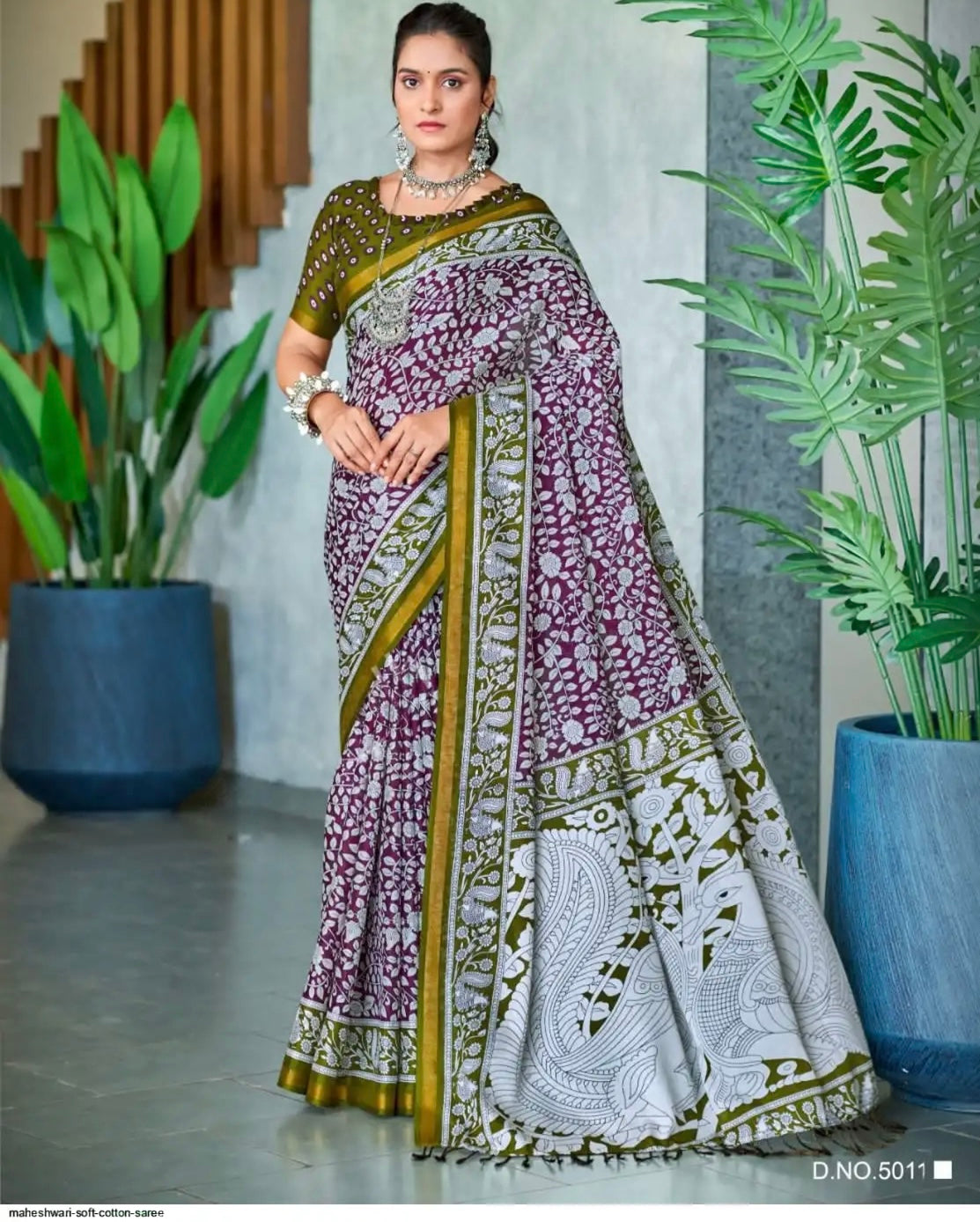 Maheshwari Cotton with Kalamkari Design Saree