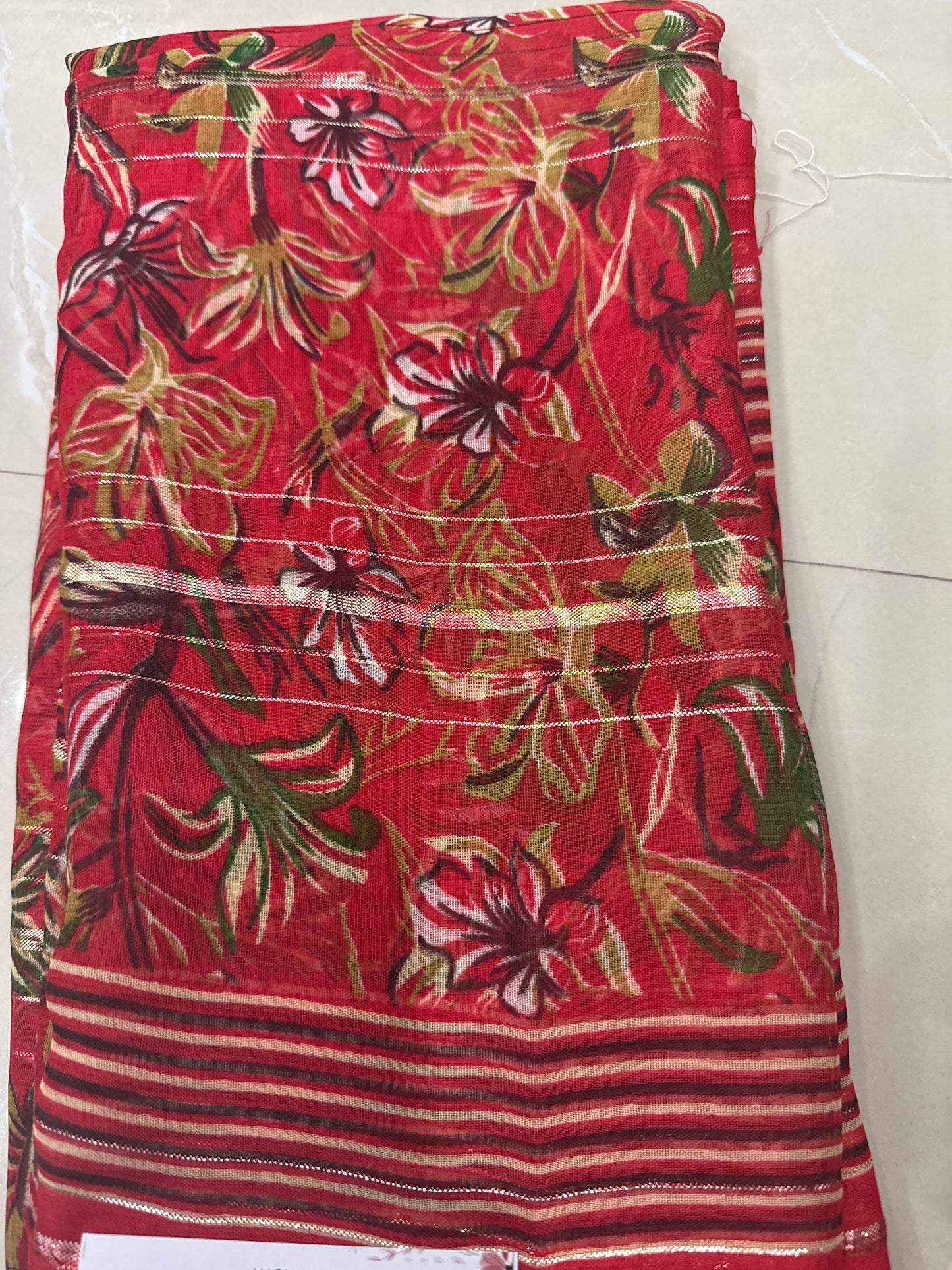 Georgette with golden weaving line