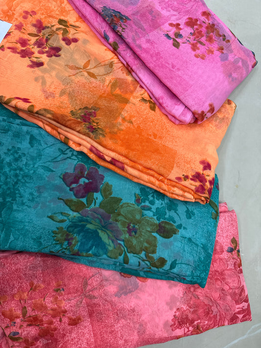 Chiffon saree with floral design