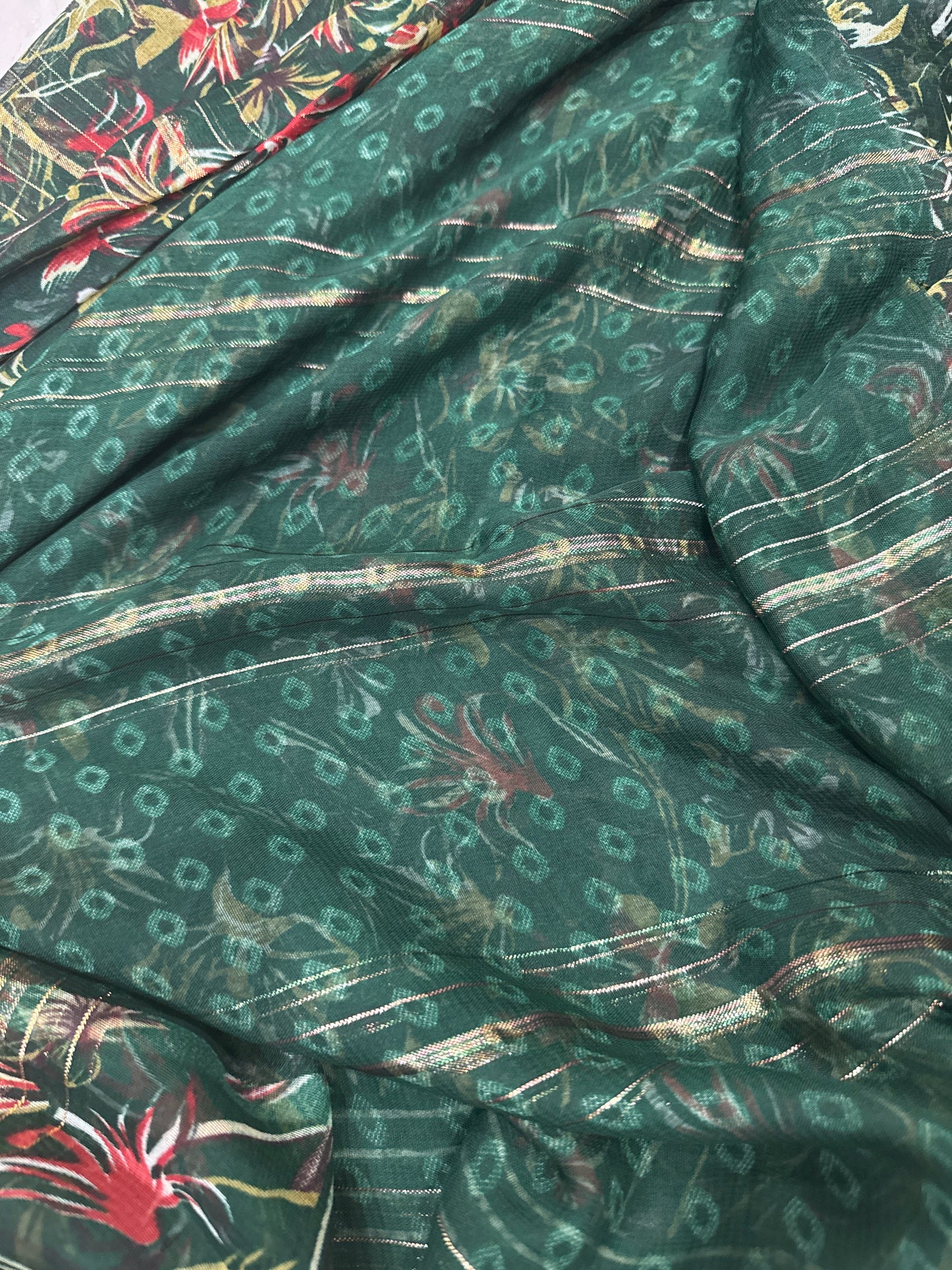 Georgette with golden weaving line