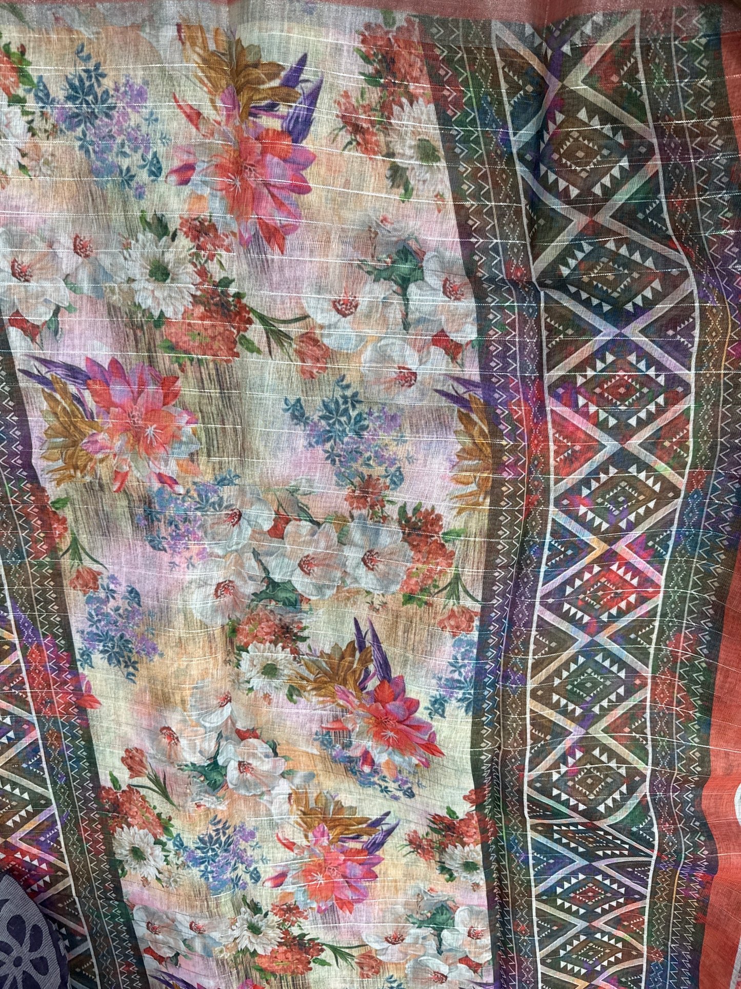 Lenin Cotton with self Blouse