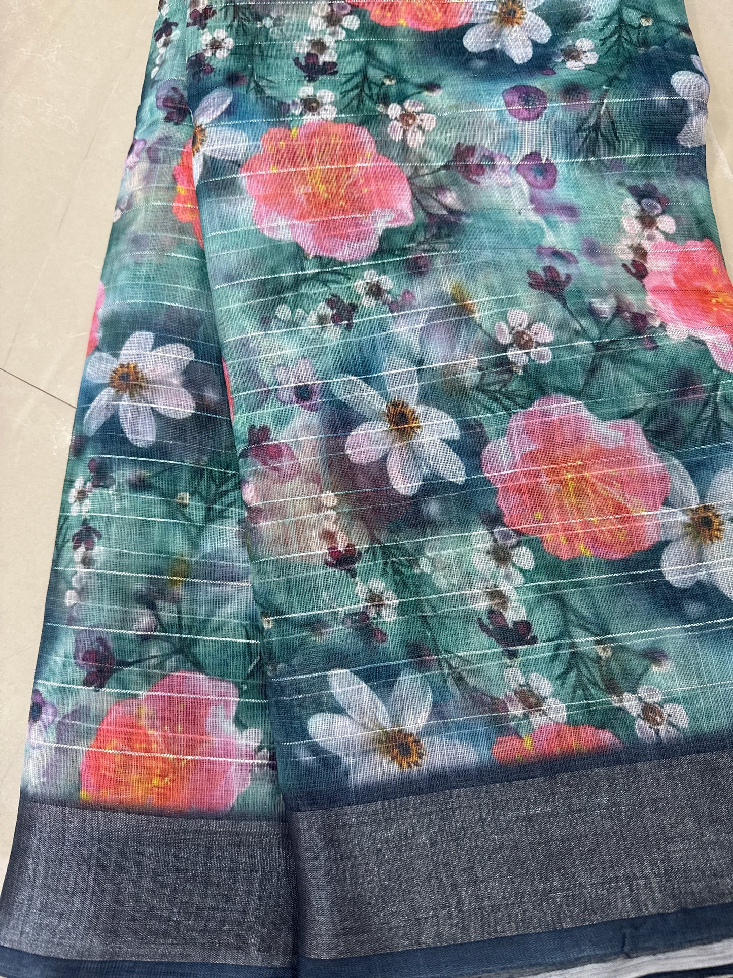 Lenin Cotton with self Blouse