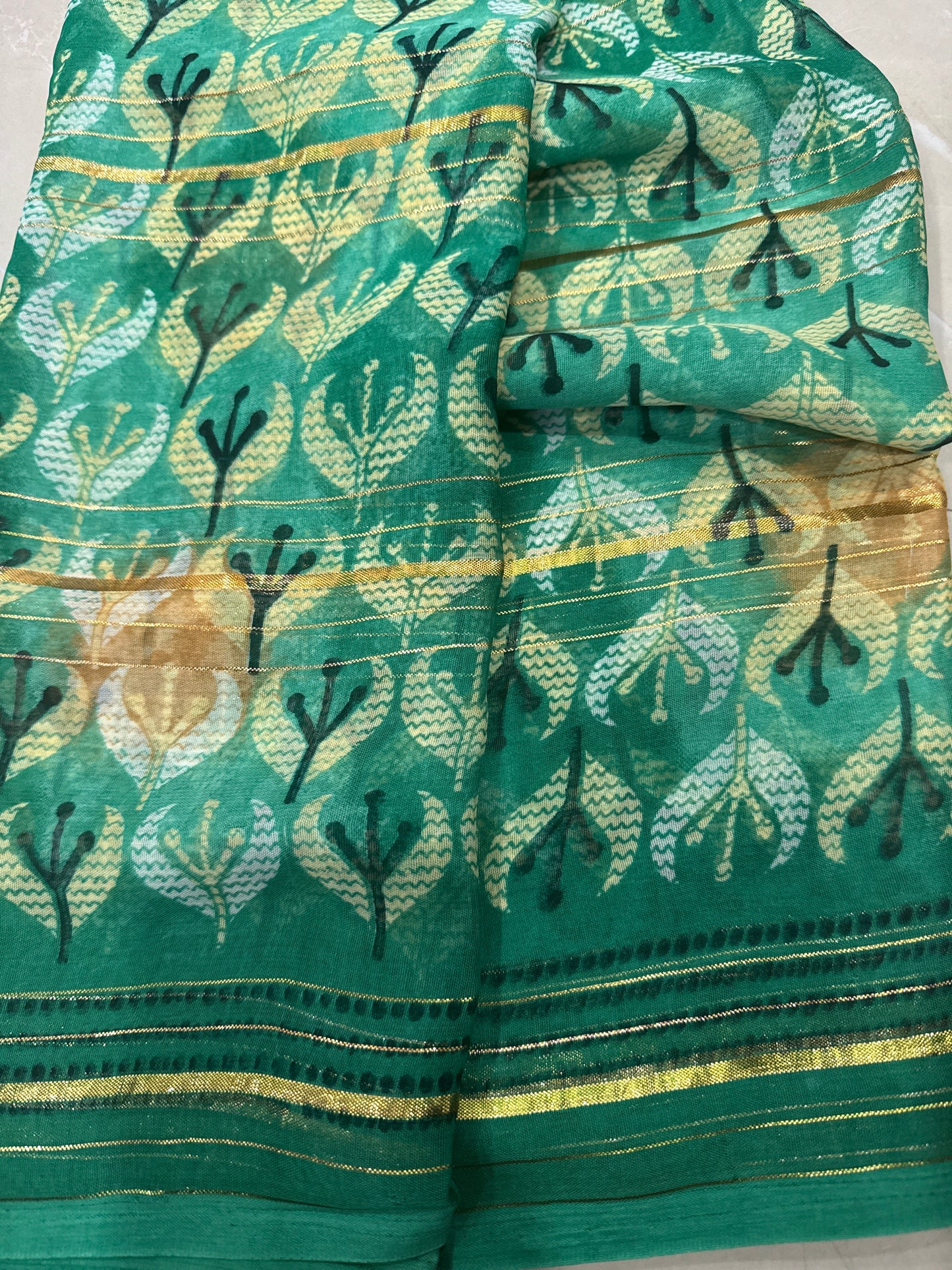 Georgette with golden weaving line