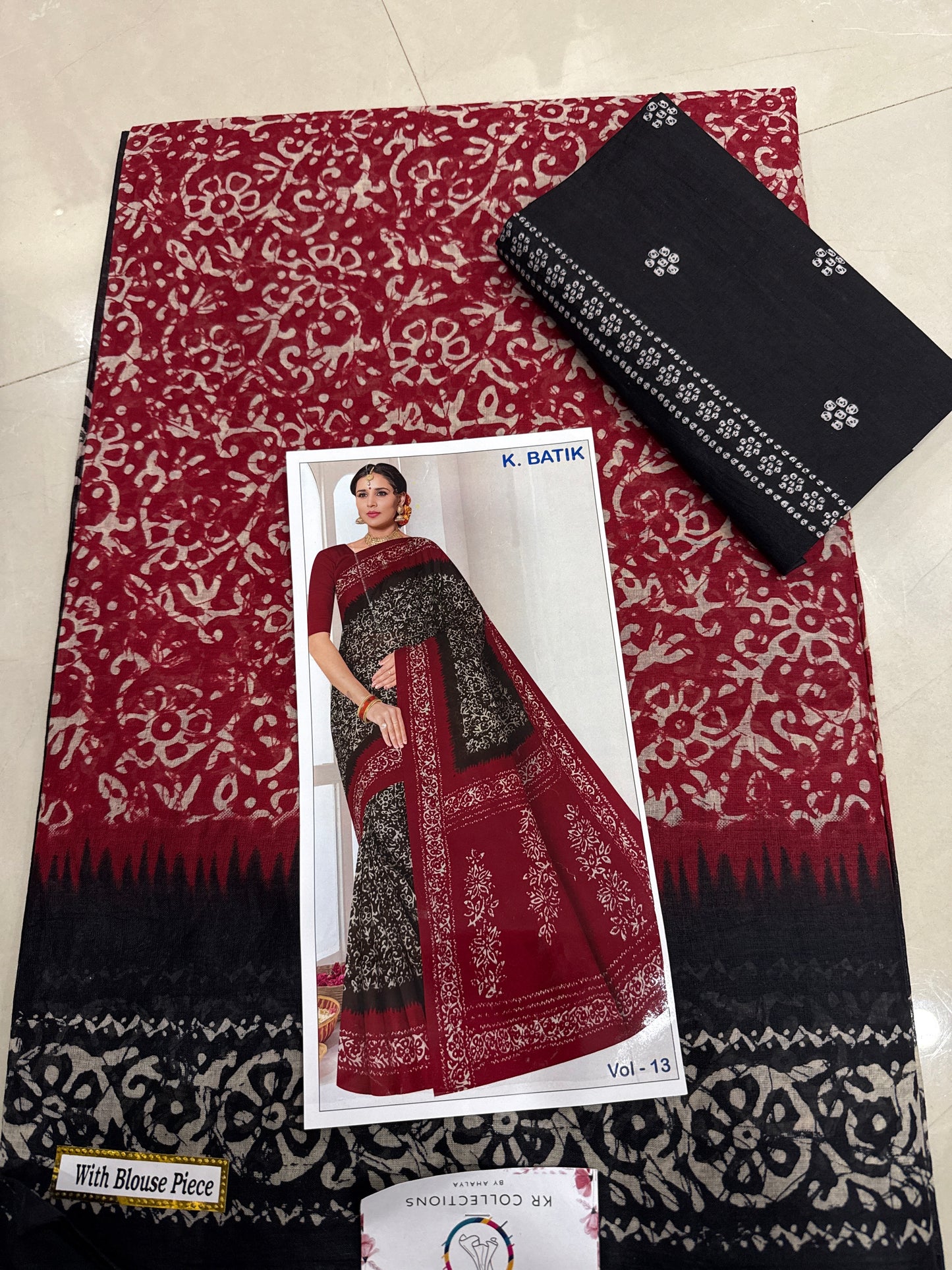 Pure Cotton Bhandini Printed saree with contrast Blouse