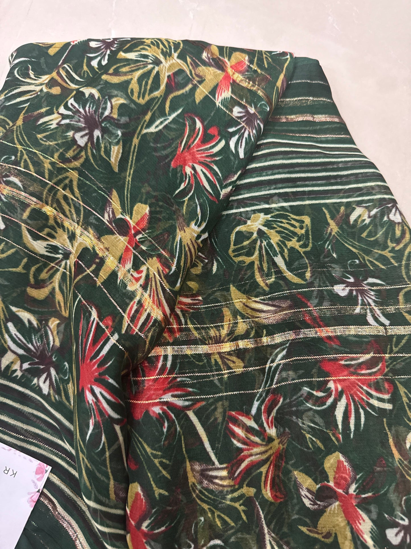 Georgette with golden weaving line