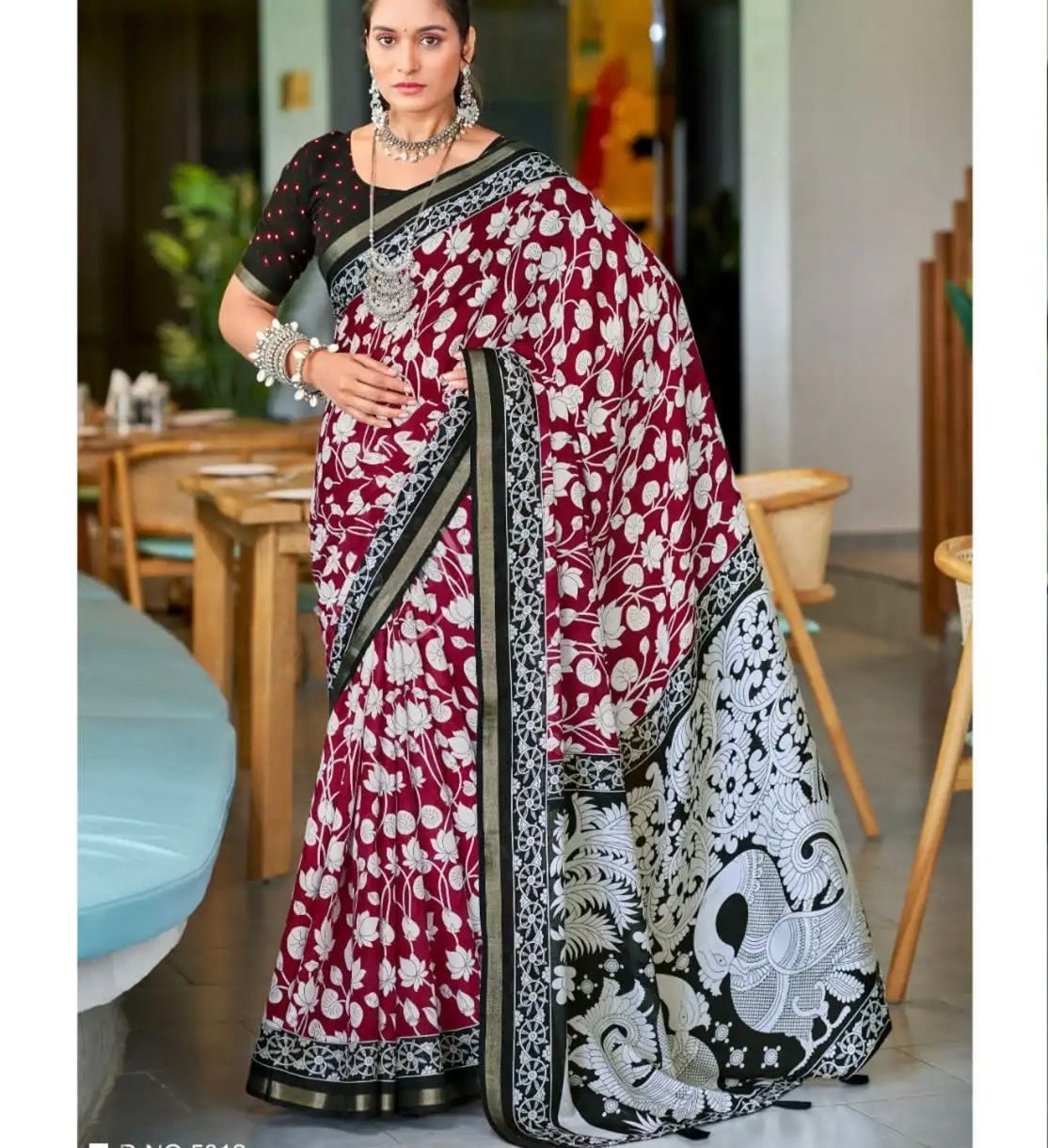 Maheshwari Cotton with Kalamkari Design Saree
