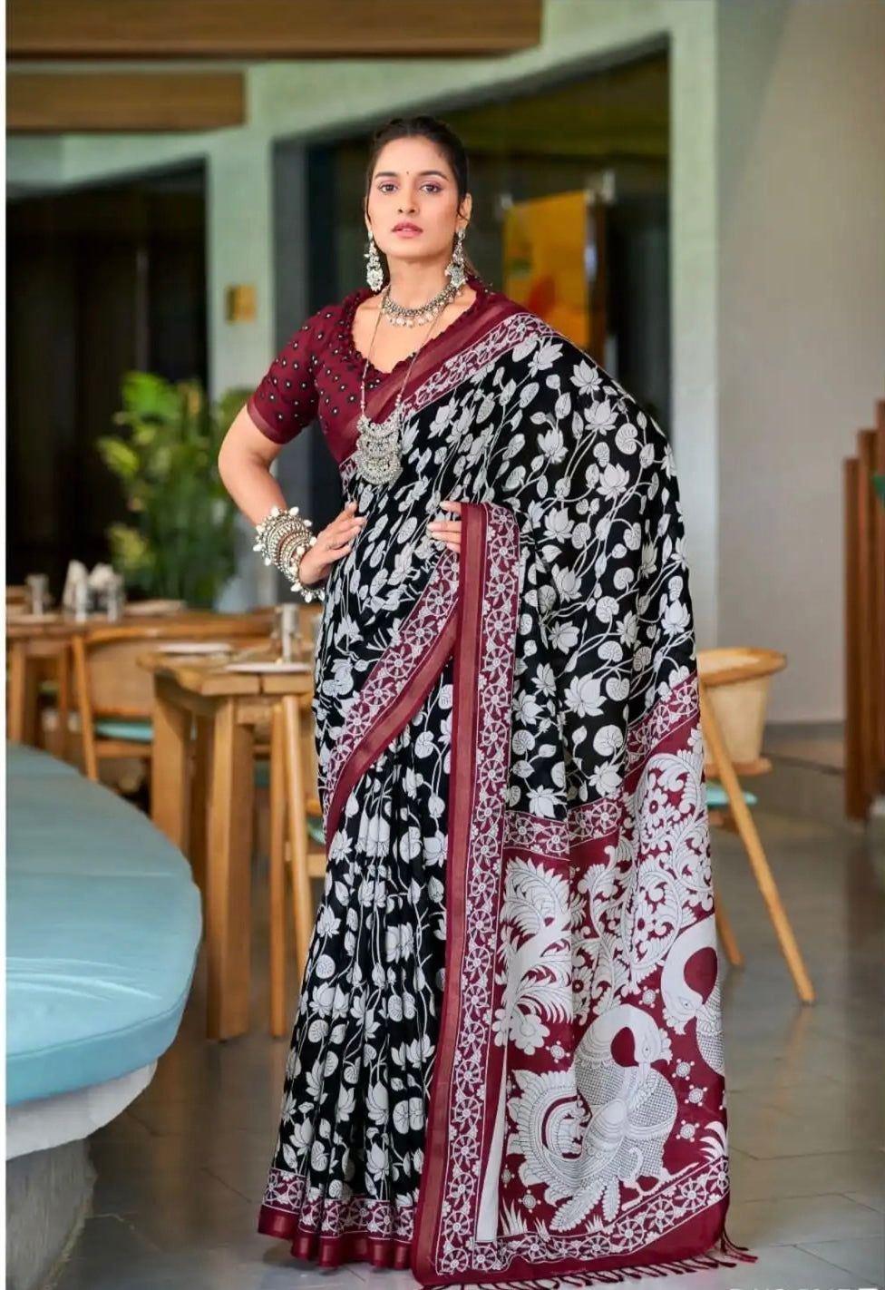 Maheshwari Cotton with Kalamkari Design Saree