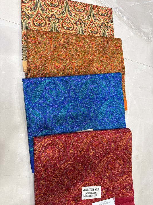 Kalamkari Crape Silk Saree with Self blouse