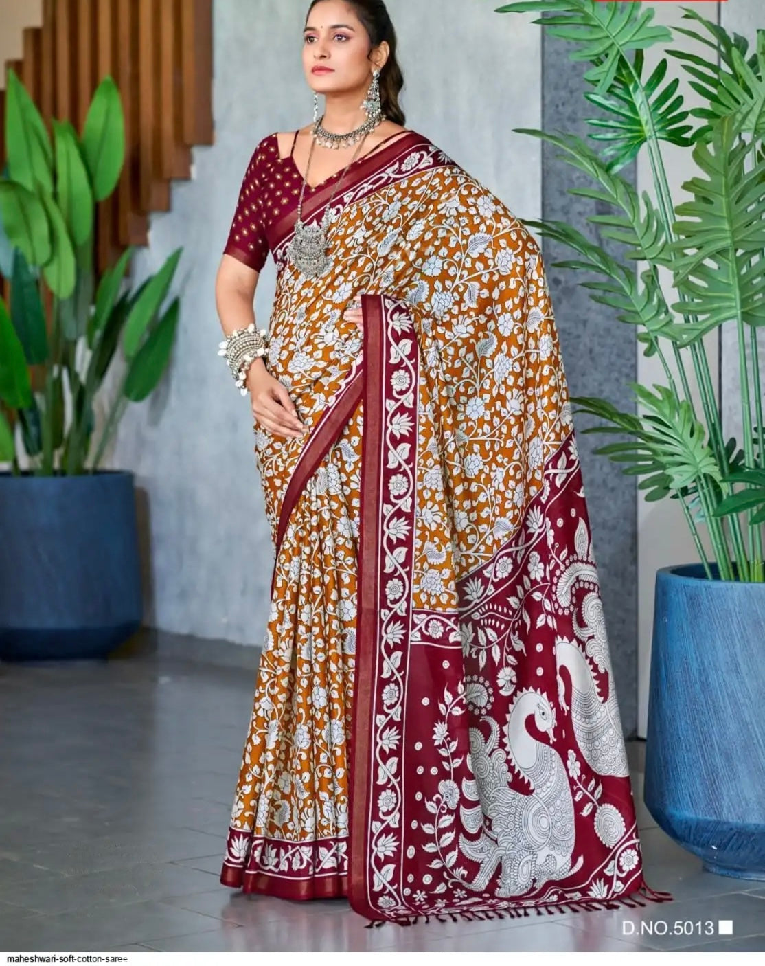 Maheshwari Cotton with Kalamkari Design Saree