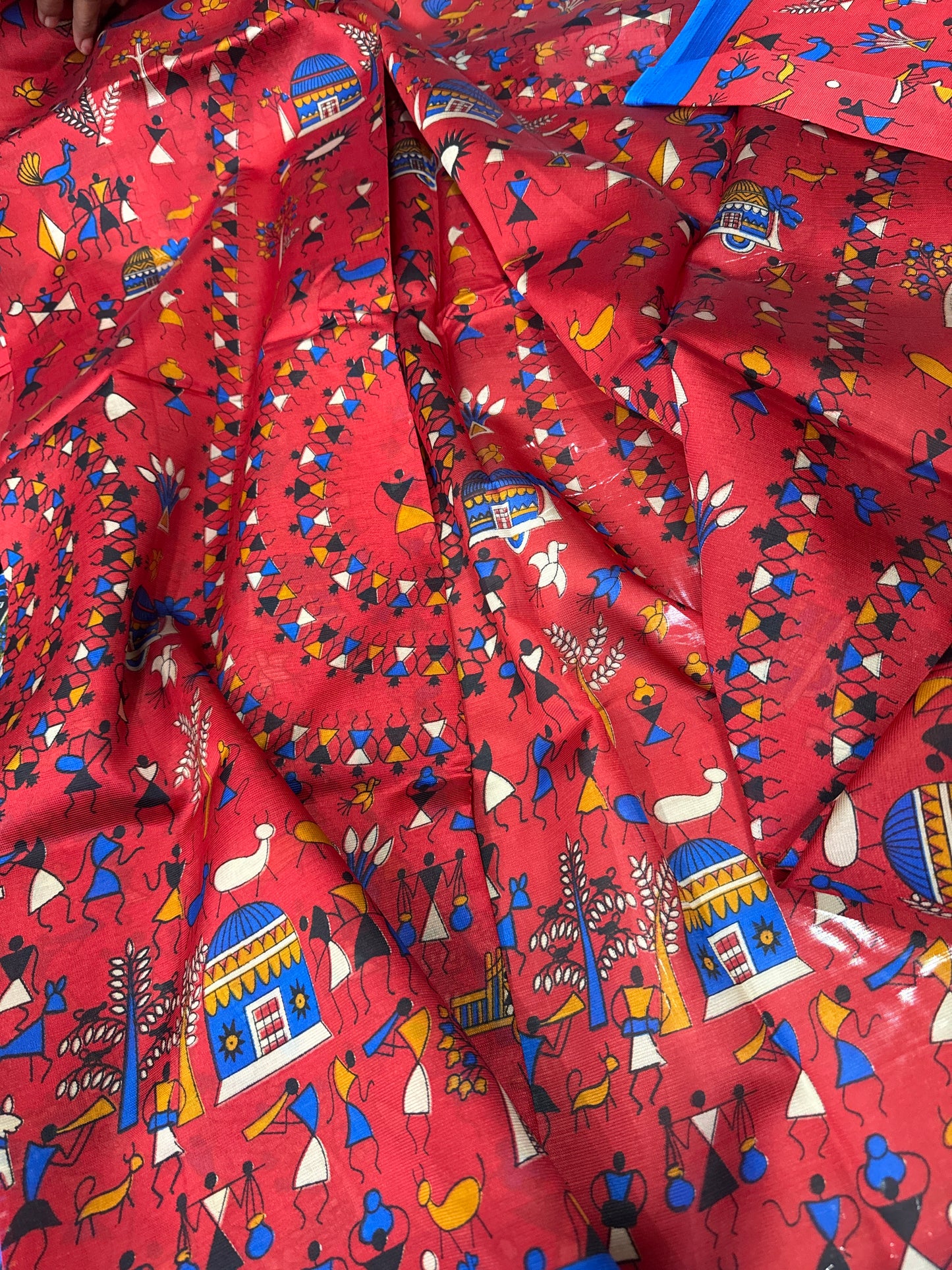 Kalamkari Printed with contrast blouse