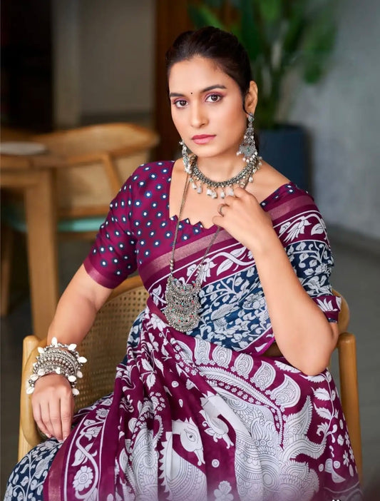 Maheshwari Cotton with Kalamkari Design Saree