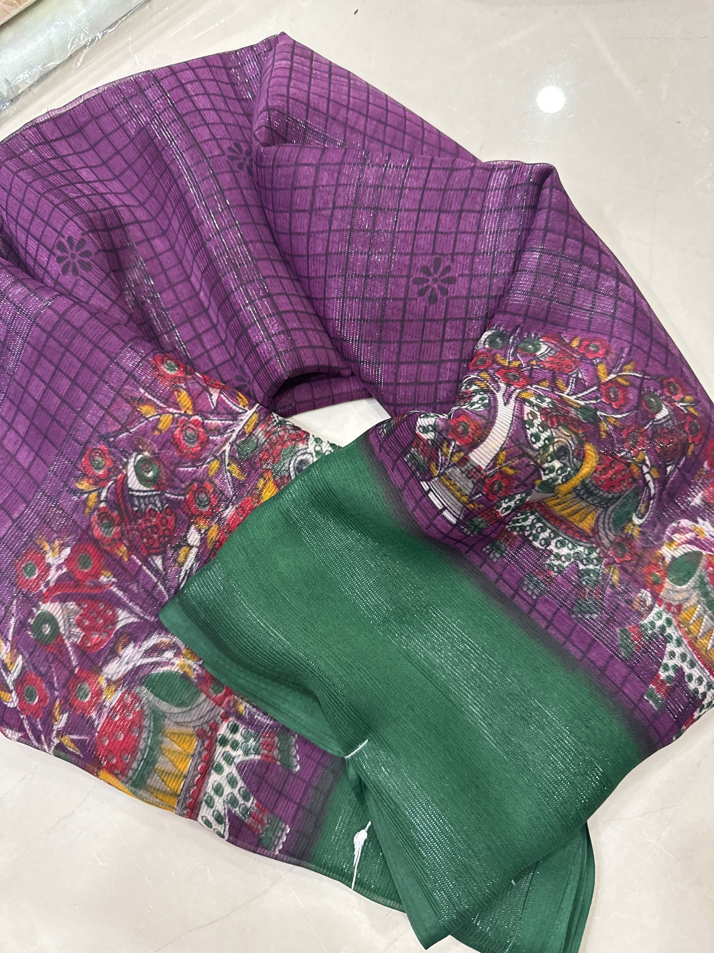 Checks with kalamkari design Saree