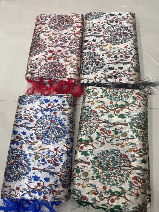 Floral Silk saree with lines on pallu and blouse