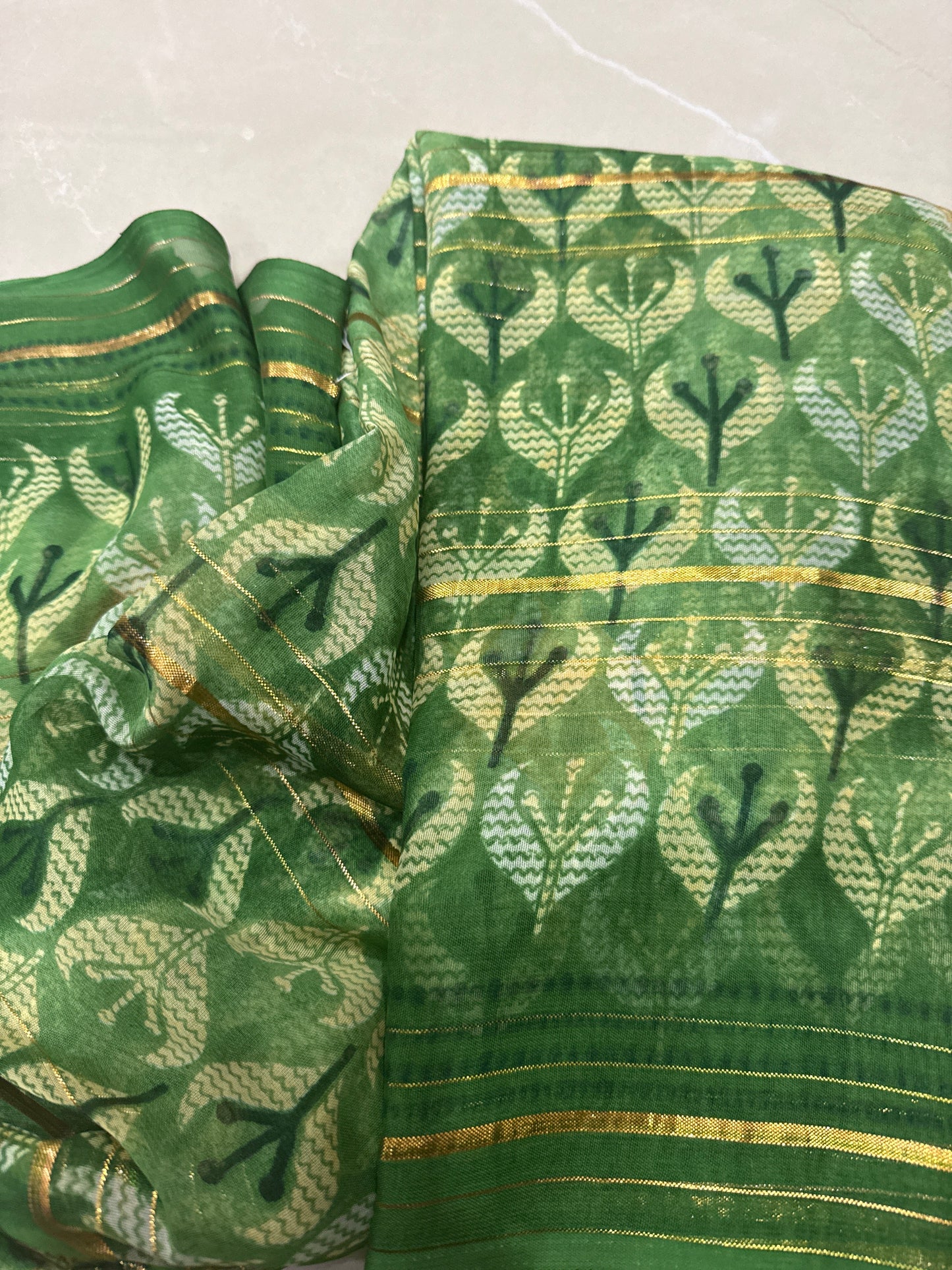 Georgette with golden weaving line