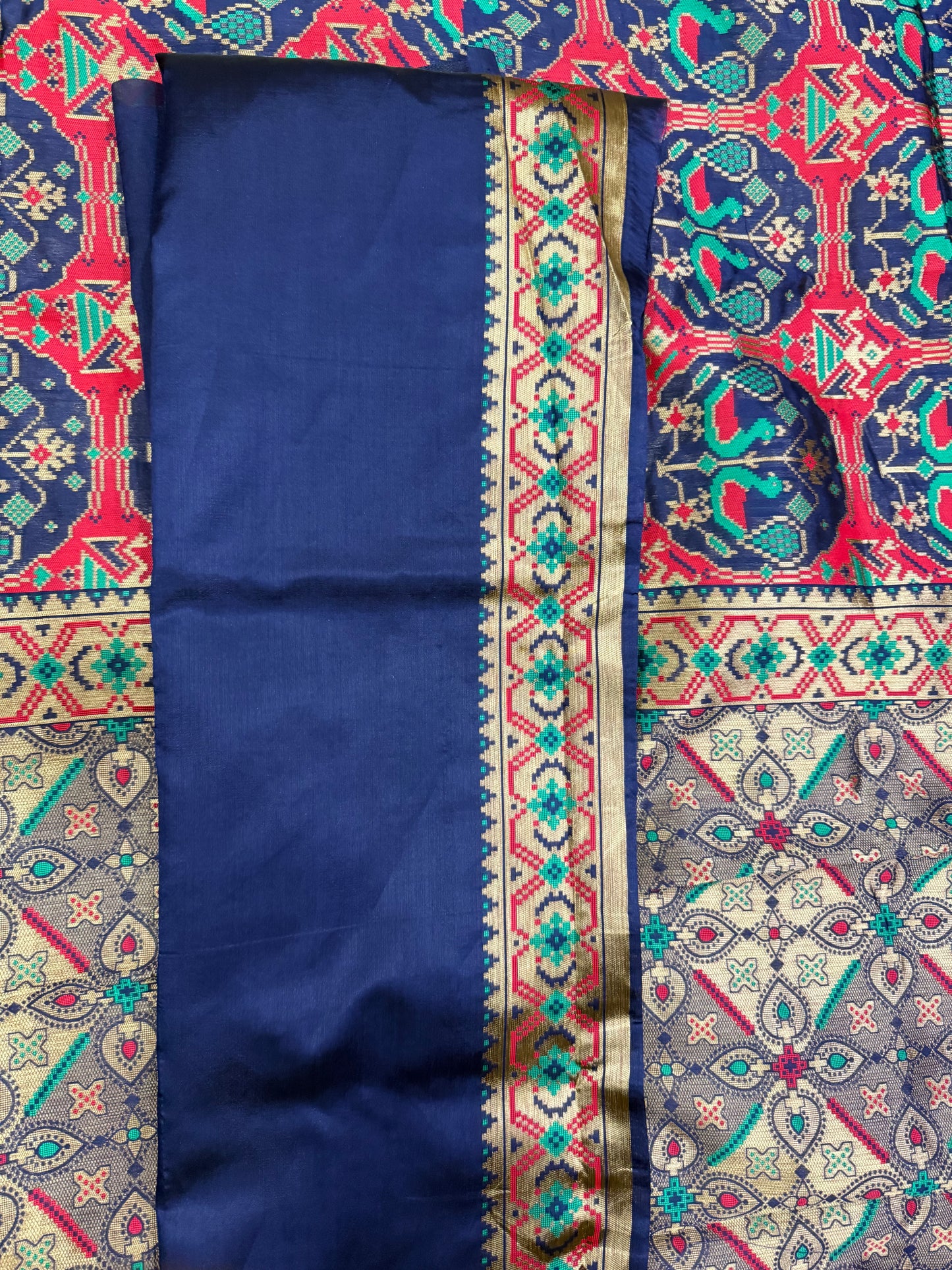Heavy Banarasi Patola Silk Weaving Saree with Contrast Blue Blouse – ₹899 Only