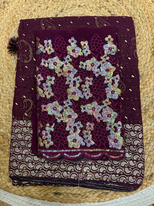 Soft Georgette Saree with Heavy Embroidered Blouse